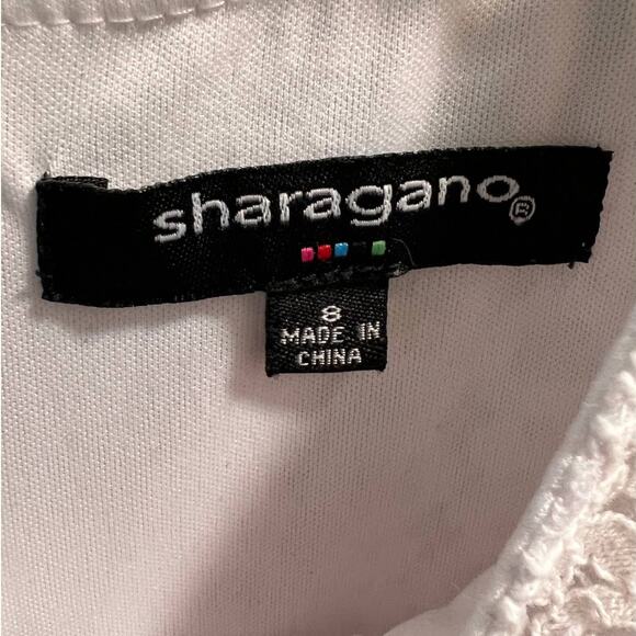 Sharagano Women's White Eyelet Floral Lace Sheath Dress Size 8 Keyhole Classic - Picture 3 of 6